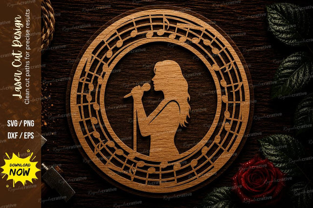 Female Singer Silhouette Mandala Laser Cut SVG File SVG Regulrcrative 