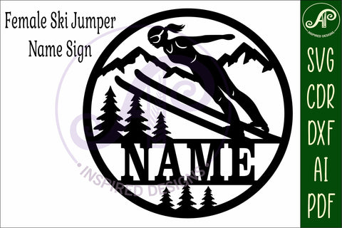 Female Ski Jump wall sign, Skier laser cut sign SVG APInspireddesigns 