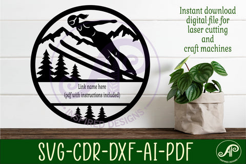 Female Ski Jump wall sign, Skier laser cut sign SVG APInspireddesigns 