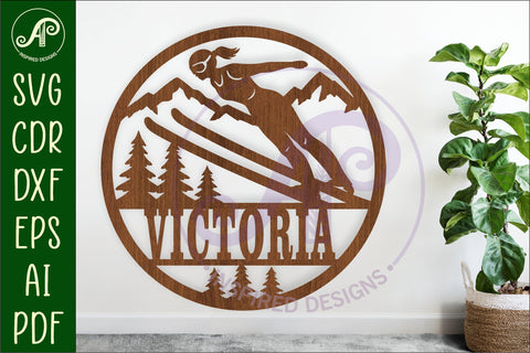 Female Ski Jump wall sign, Skier laser cut sign SVG APInspireddesigns 