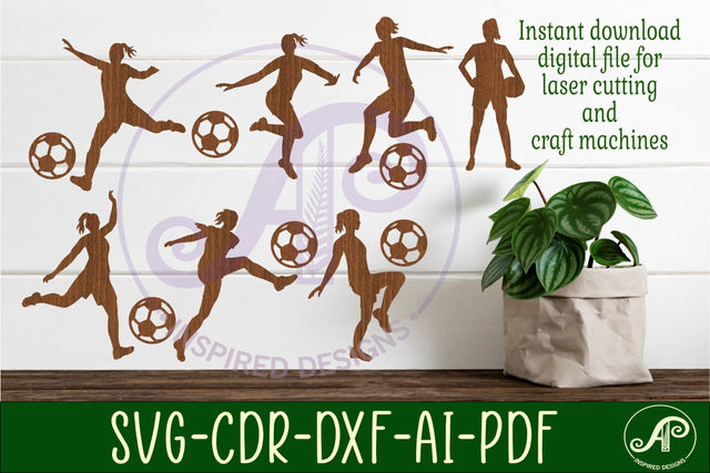 Female soccer player Silhouette laser cut shapes x 7 SVG SVG APInspireddesigns 