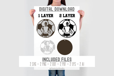 Female Soccer Player SVG - Wood Ornament Laser Cut Template SVG TonisArtStudio 