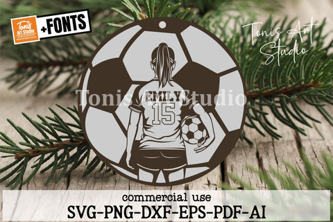 Female Soccer Player SVG - Wood Ornament Laser Cut Template SVG TonisArtStudio 