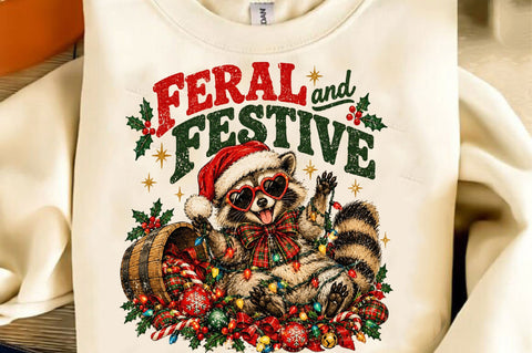 Feral and Festive Christmas Raccoon PNG Sublimation SVGista 