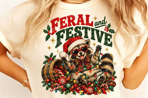 Feral and Festive Christmas Raccoon PNG Sublimation SVGista 