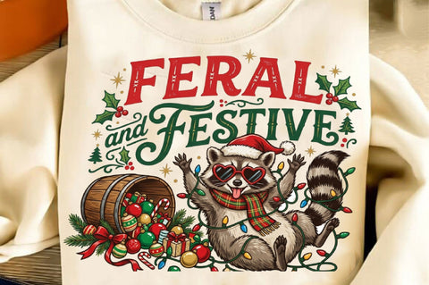 Feral and Festive Christmas Raccoon PNG Sublimation SVGista 