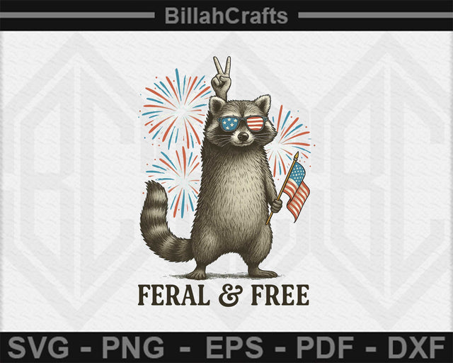 Feral and Free Raccoon 4th of July SVG Patriotic Animal USA Flag SVG BillahCrafts 