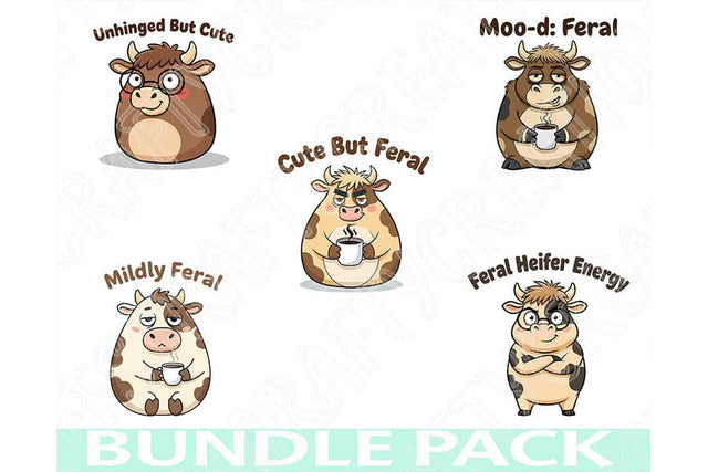 Feral Cow Png Bundle, Funny Cow Png Collection, Cute Sassy Cow Clipart Set, Sarcastic Farm Animal Designs, Sublimation Graphics Pack SVG TiffsCraftyCreations 