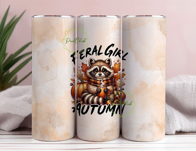 Feral Girl Autumn 20 oz Skinny Tumbler Wrap Sublimation Design Digital Download PNG Sublimation PixelChick 