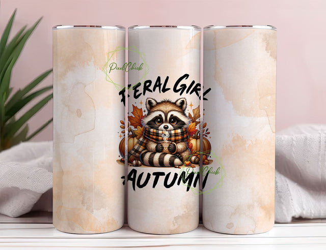 Feral Girl Autumn 20 oz Skinny Tumbler Wrap Sublimation Design Digital Download PNG Sublimation PixelChick 