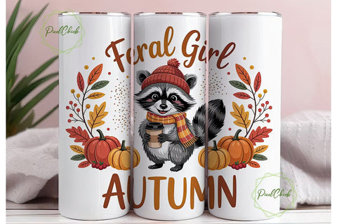 Feral Girl Autumn 20oz Tumbler Wrap Sublimation PixelChick 