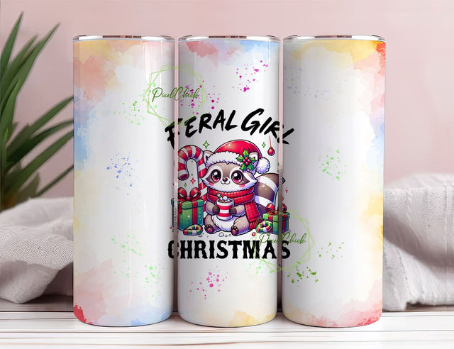 Feral Girl Christmas 20 oz Skinny Tumbler Wrap Sublimation Design Digital Download PNG Sublimation PixelChick 