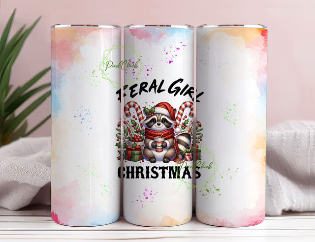 Feral Girl Christmas 20 oz Skinny Tumbler Wrap Sublimation Design Digital Download PNG Sublimation PixelChick 