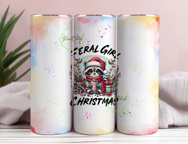 Feral Girl Christmas 20 oz Skinny Tumbler Wrap Sublimation Design Digital Download PNG Sublimation PixelChick 