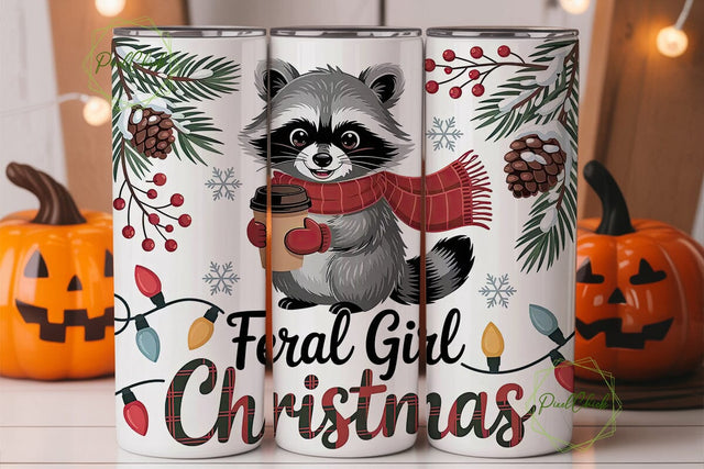 Feral Girl Christmas Tumbler Wrap Sublimation PixelChick 
