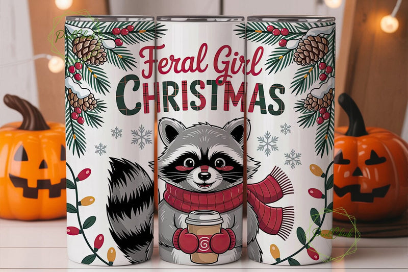 Feral Girl Christmas Tumbler Wrap Sublimation PixelChick 