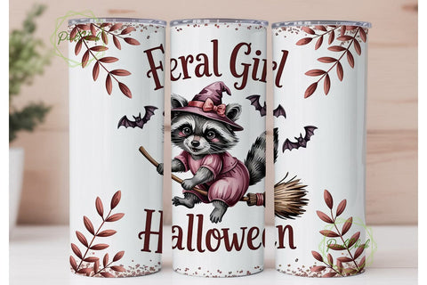 Feral Girl Halloween 20oz Tumbler Wrap Sublimation PixelChick 