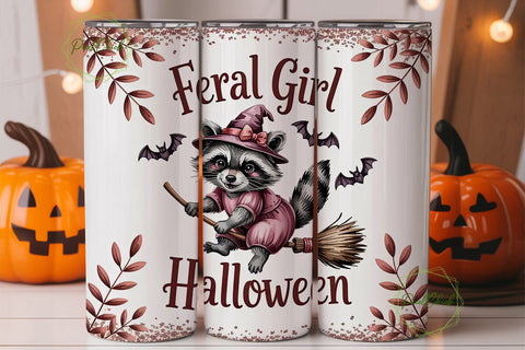 Feral Girl Halloween 20oz Tumbler Wrap Sublimation PixelChick 