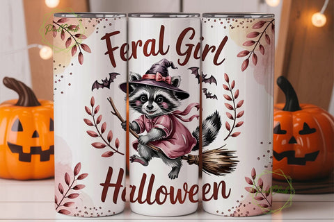 Feral Girl Halloween 20oz Tumbler Wrap Sublimation PixelChick 