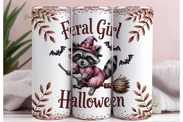 Feral Girl Halloween 20oz Tumbler Wrap Sublimation PixelChick 