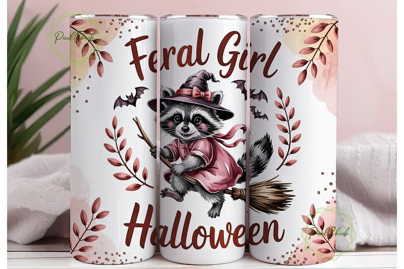 Feral Girl Halloween 20oz Tumbler Wrap Sublimation PixelChick 