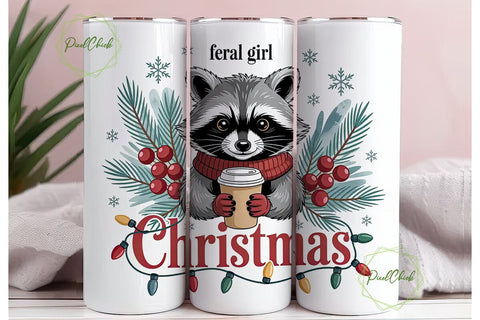 Feral Girl Raccoon Christmas Tumbler Sublimation PixelChick 