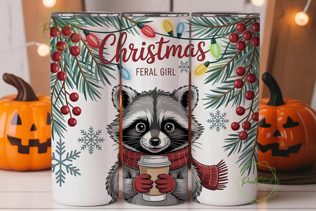 Feral Girl Raccoon Christmas Tumbler Sublimation PixelChick 