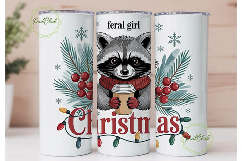 Feral Girl Raccoon Christmas Tumbler Sublimation PixelChick 
