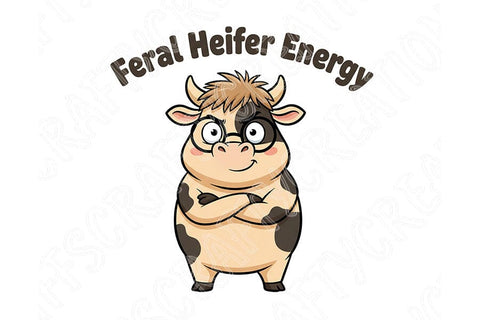 Feral Heifer Energy Png, Funny Cow Png, Sassy Cow Clipart, Cute Farm Animal Png, Sarcastic Cow Design, Sublimation Graphic SVG TiffsCraftyCreations 