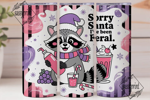 Feral Raccoon Christmas 20oz Tumbler Sublimation sassyprint 