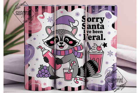 Feral Raccoon Christmas 20oz Tumbler Sublimation sassyprint 