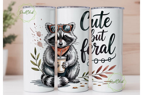 Feral Raccoon Watercolor 20oz Tumbler Sublimation PixelChick 