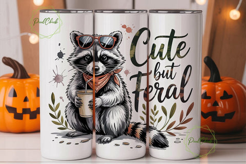 Feral Raccoon Watercolor 20oz Tumbler Sublimation PixelChick 