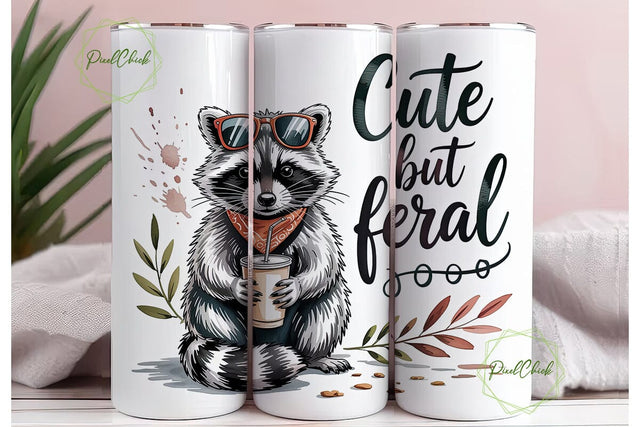 Feral Raccoon Watercolor 20oz Tumbler Sublimation PixelChick 