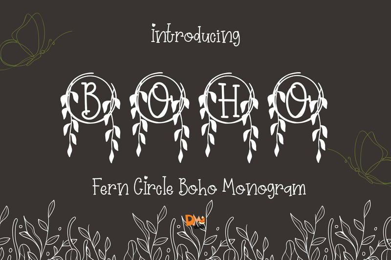 Fern Circle Boho Monogram Font Dm Letter Studio 