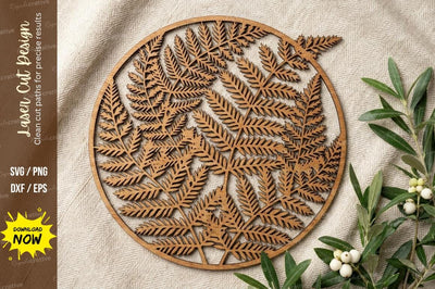 Fern Leaf Circle Laser Cut, fern svg, leaf svg, botanical svg, SVG Regulrcrative 