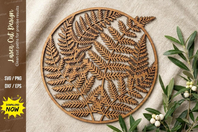 Fern Leaf Circle Laser Cut, fern svg, leaf svg, botanical svg, SVG Regulrcrative 