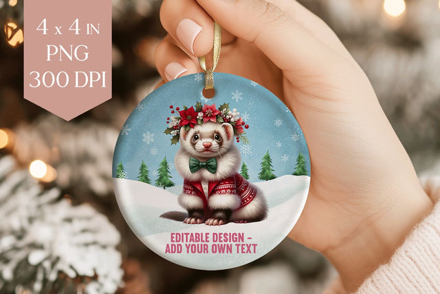 Ferret Christmas Ornament PNG, Holiday Clipart Sublimation BijouBay 