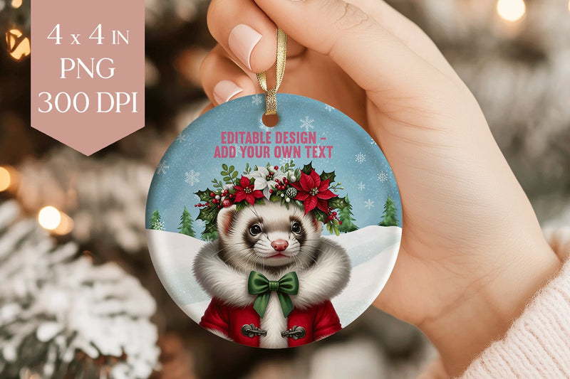 Ferret Christmas Ornament PNG, Holiday Pet Clipart Sublimation BijouBay 