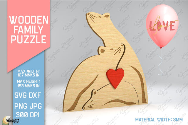 Ferret Figurines SVG. Wooden Family Puzzle Laser Cut SVG Evgenyia Guschina 
