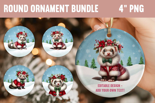 Ferret Ornament PNG Bundle, Cute Holiday Clipart Set Sublimation BijouBay 