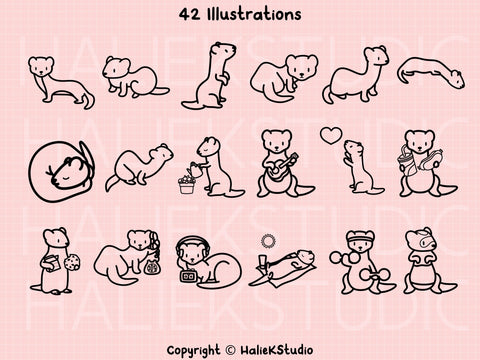 Ferrets and Weasels SVG files Design Set SVG HalieKStudio 