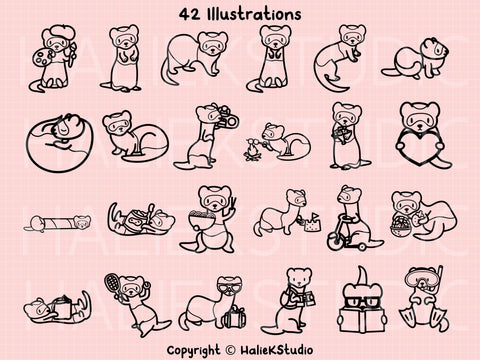 Ferrets and Weasels SVG files Design Set SVG HalieKStudio 