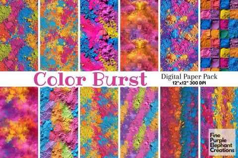 Festival of Color Powder Texture Digital Paper | Rainbow Pride LGBTQ Holi Digital Pattern Fine Purple Elephant Creations 