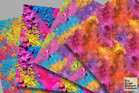 Festival of Color Powder Texture Digital Paper | Rainbow Pride LGBTQ Holi Digital Pattern Fine Purple Elephant Creations 
