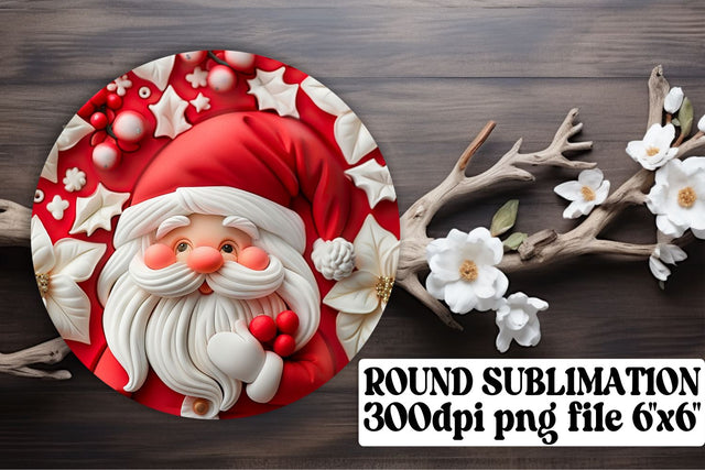 Festive 3D Santa Claus Keychain Round Design PNG Holiday Sublimation afrosvg 