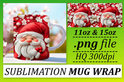 Festive 3D Santa Claus Wrap 11oz 15oz Holiday Mug Sublimation afrosvg 
