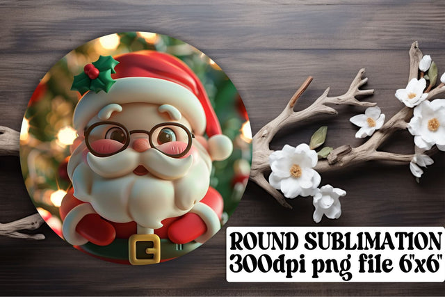 Festive 3D Santa Keychain Round Design PNG Christmas Sublimation afrosvg 