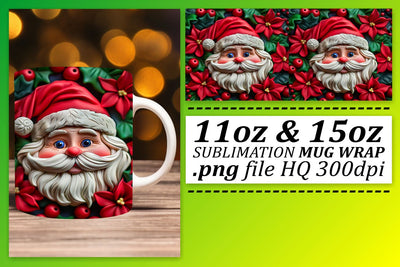 Festive 3D Santa Mug Wrap 11oz 15oz Holiday Sublimation Sublimation afrosvg 