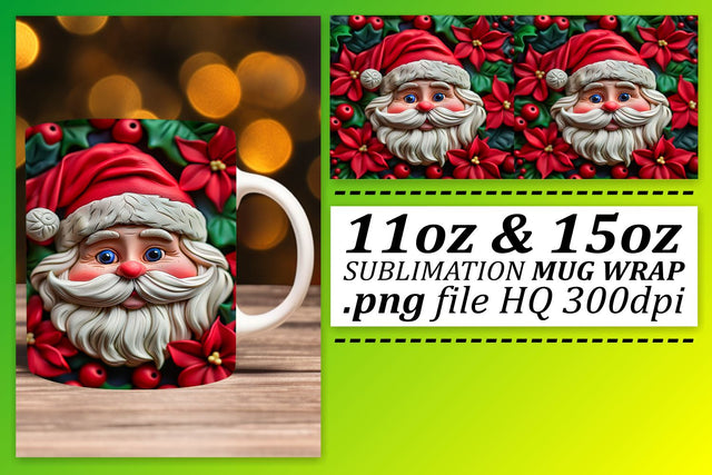 Festive 3D Santa Mug Wrap 11oz 15oz Holiday Sublimation Sublimation afrosvg 